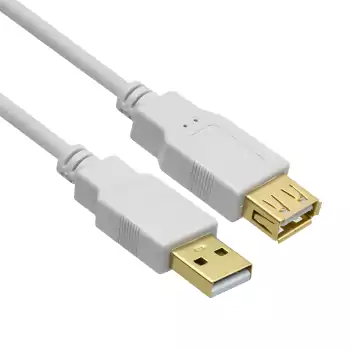 DINIC USB 2.0 HQ extensión A macho a A hembra, 28 AWG / 2C, 26 AWG / 2C, blanco, caja DINIC con euro agujero, longitud 2.00m